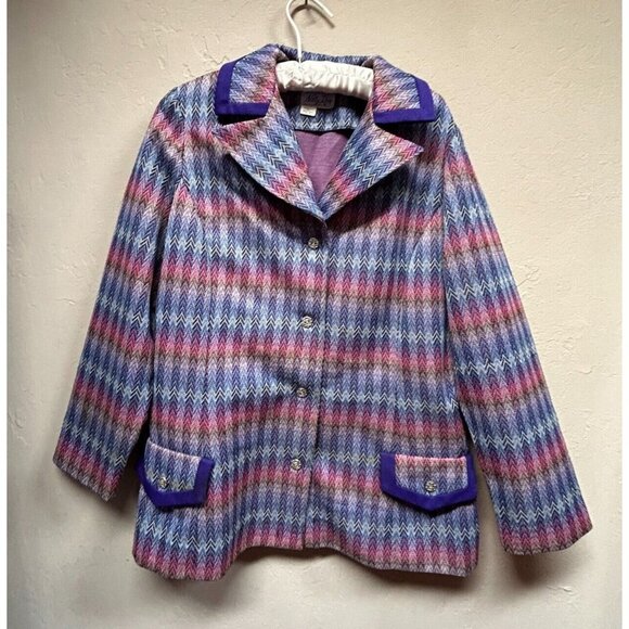 Vintage 40's Custom Size Nelly Don Multicolor Chevron Single Breasted Blazer